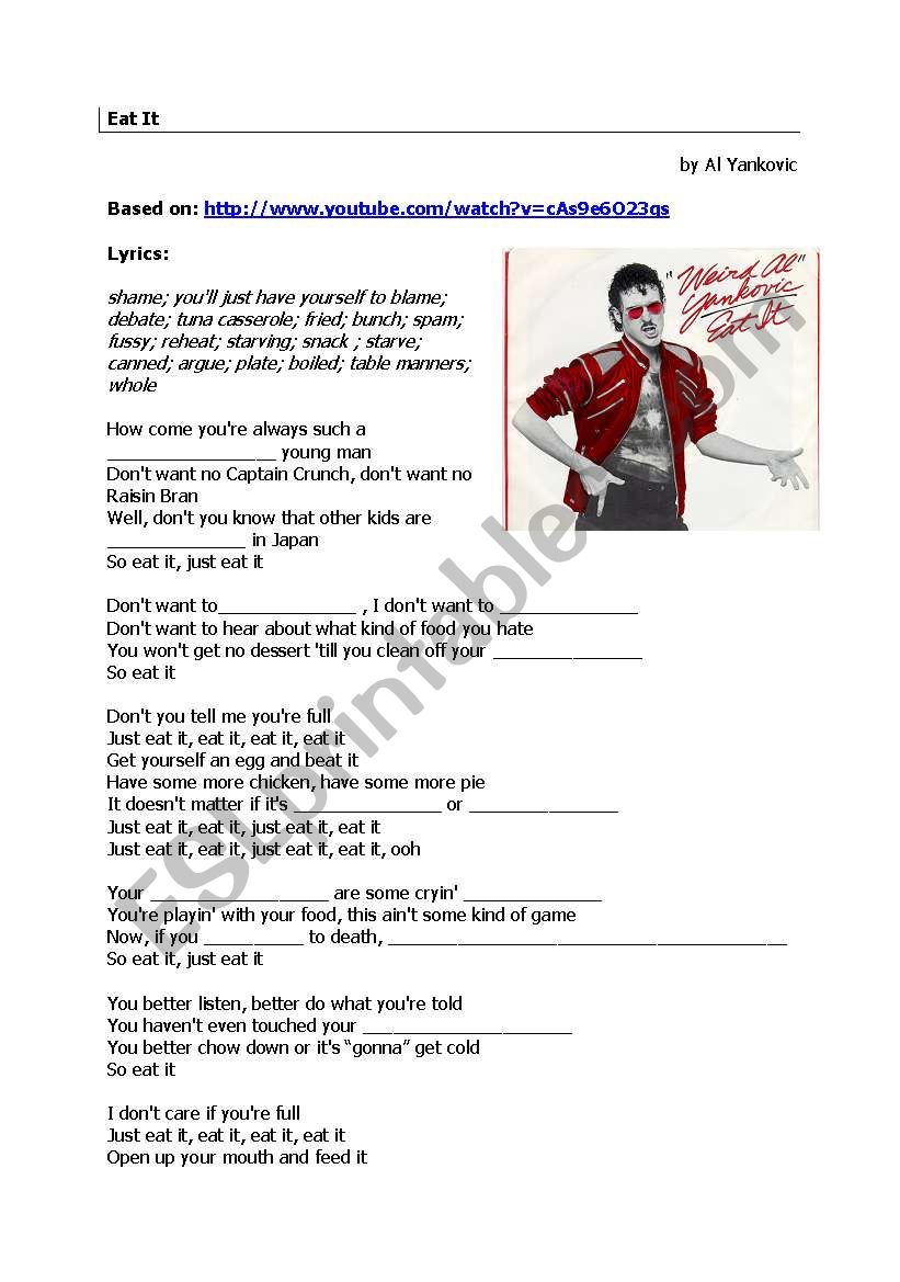 Eat it - Weird al Yankovic worksheet