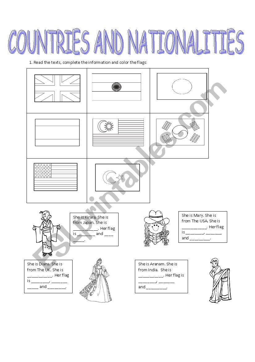 countries and nationalities  worksheet