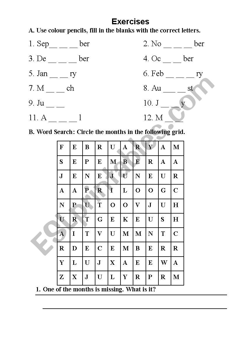 Months and days worksheet