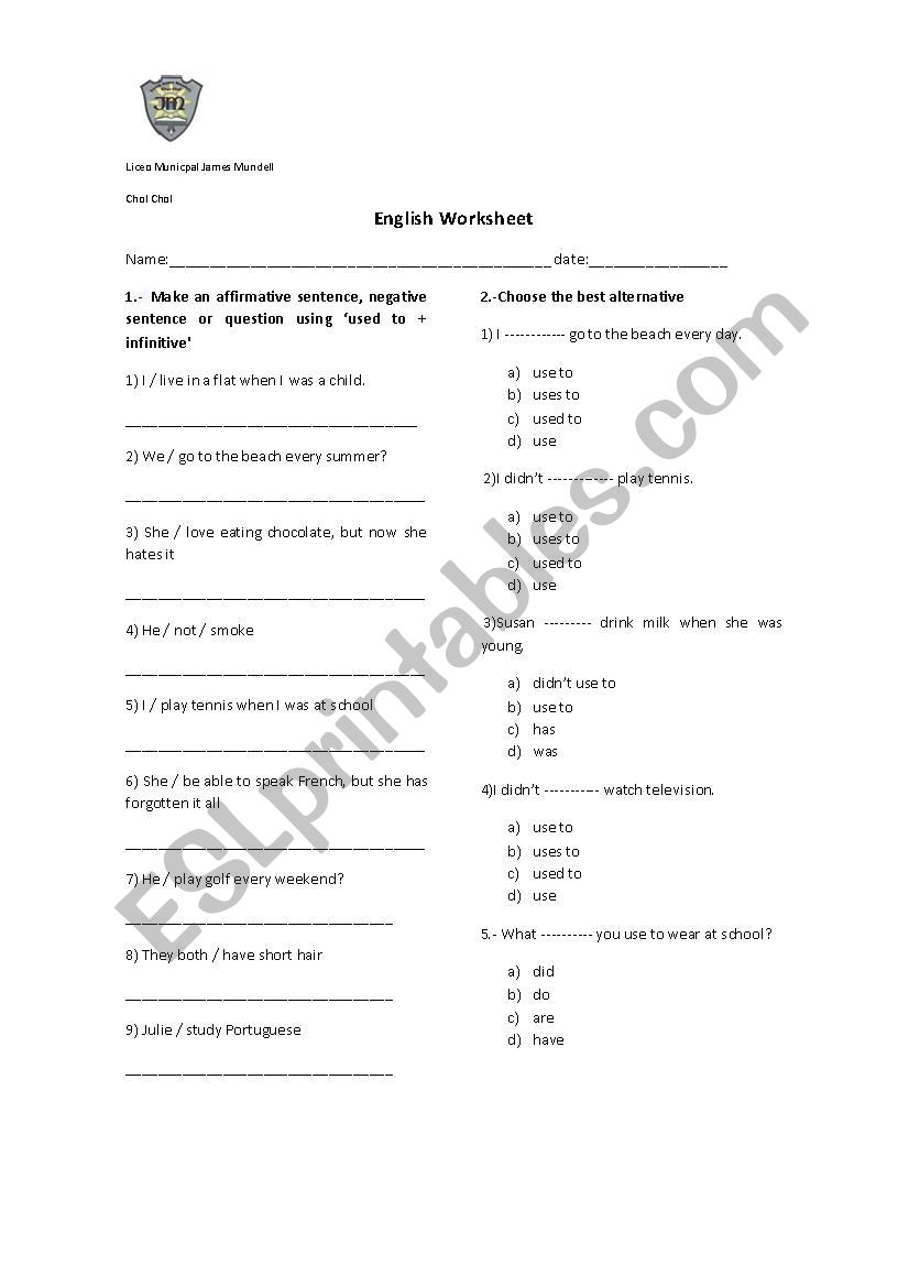 Used to worksheet worksheet