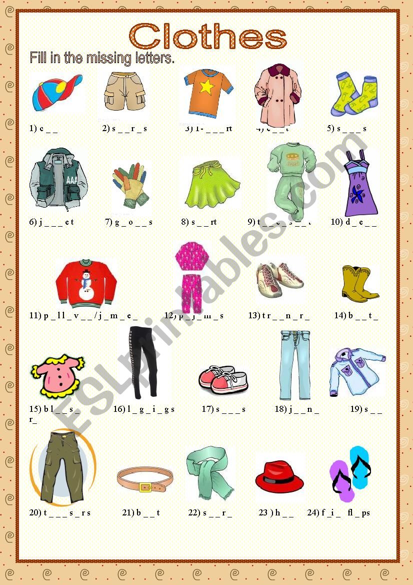 Clothes worksheet