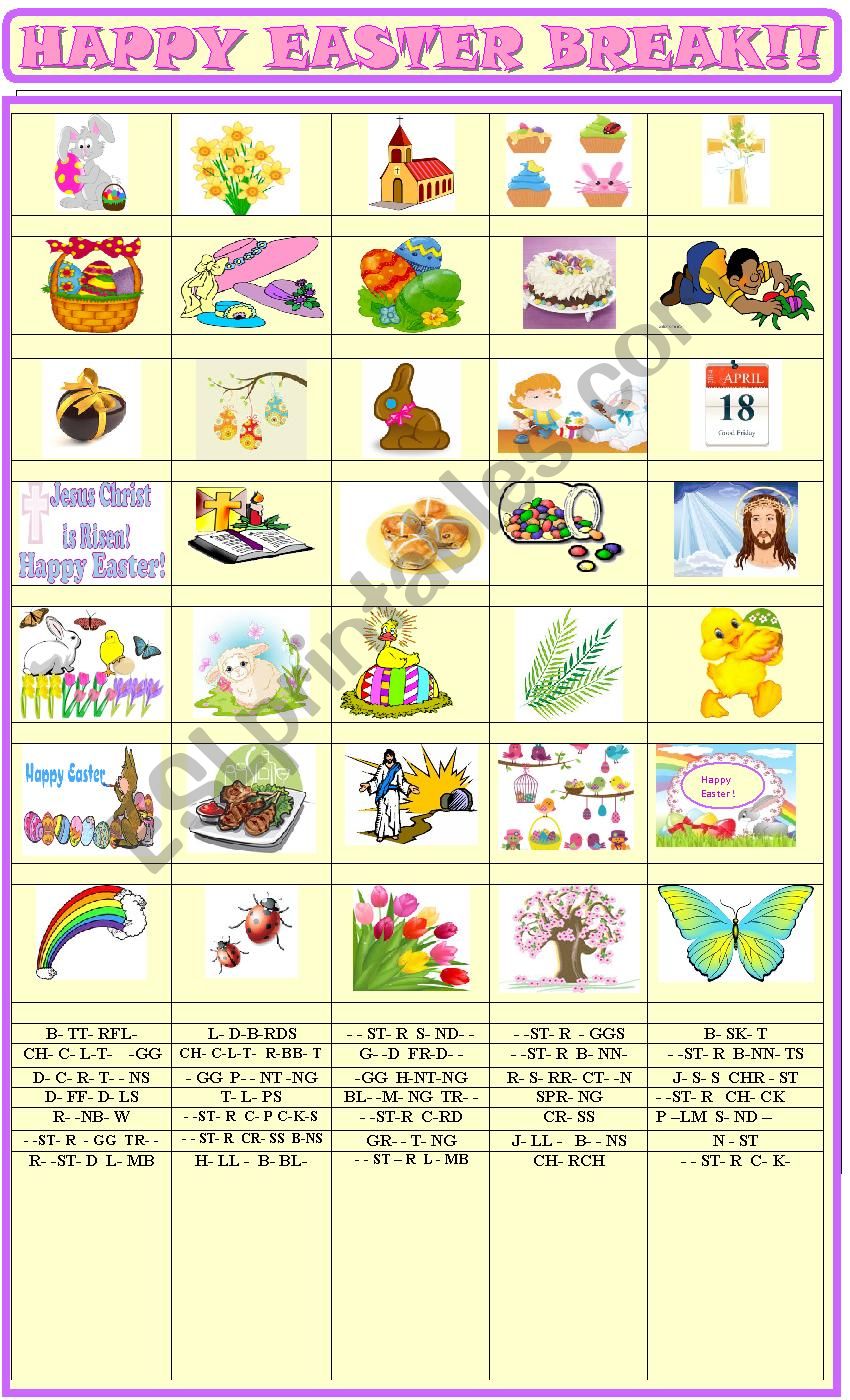 Easter: missing vowels and matching exercise