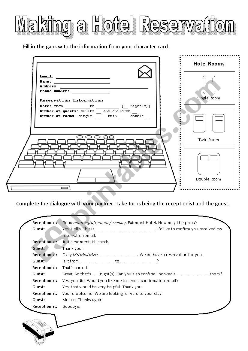 Making a Hotel Reservation worksheet