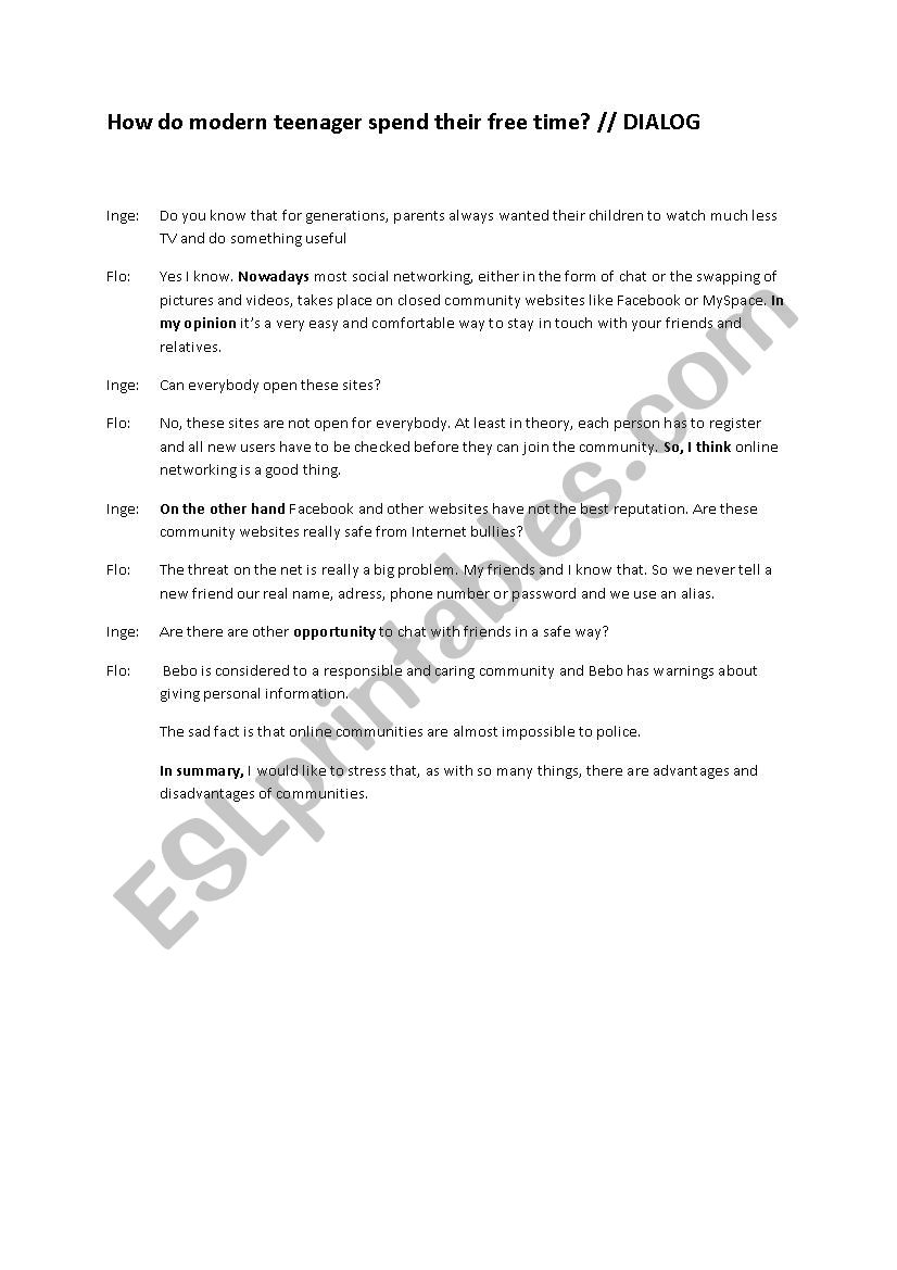 Teenager worksheet