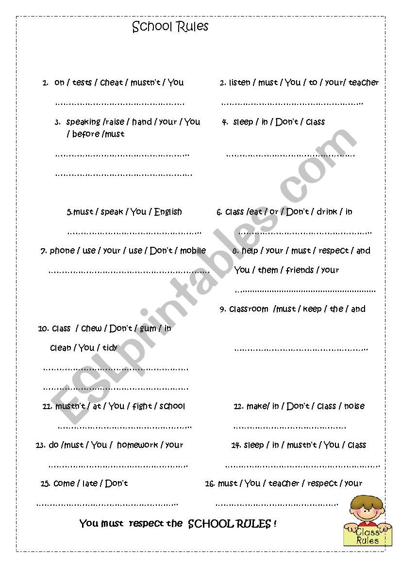 school Rules  worksheet