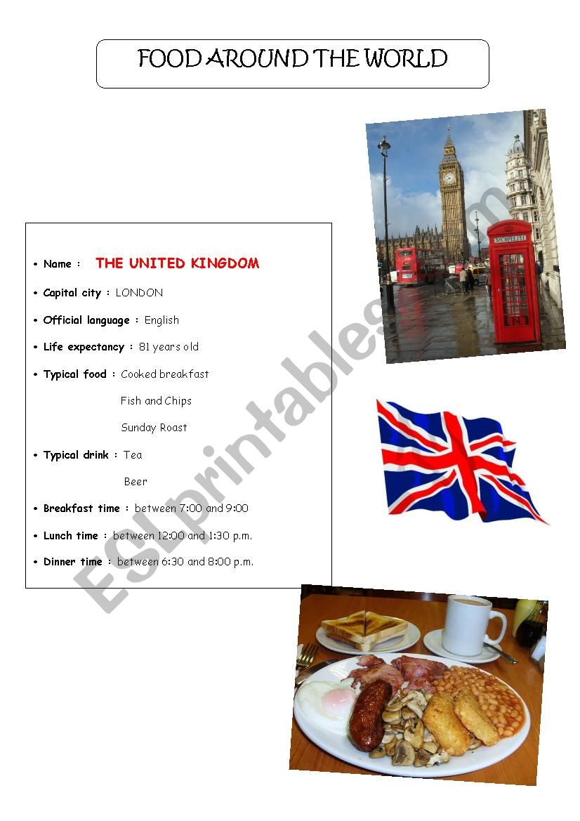 food around the world worksheet