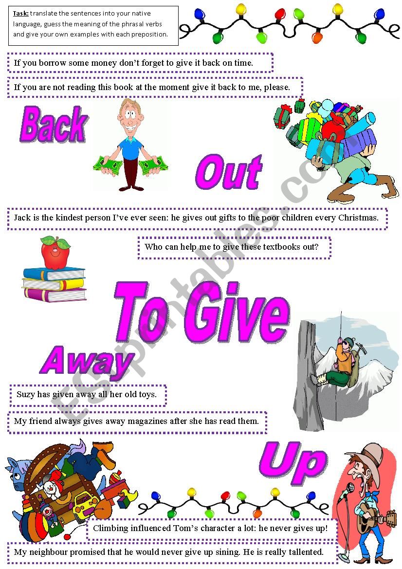 Phrasal verb to give worksheet