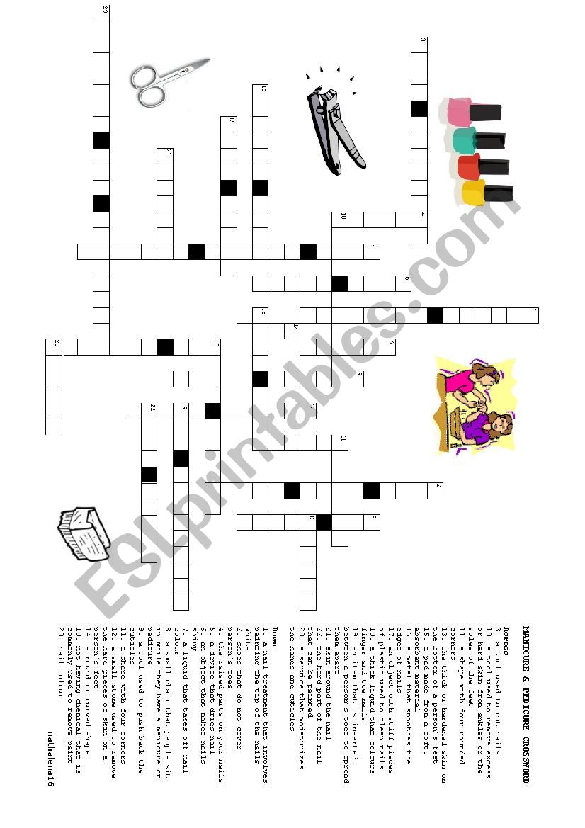 Manicure & Pedicure Vocabulary Crossword