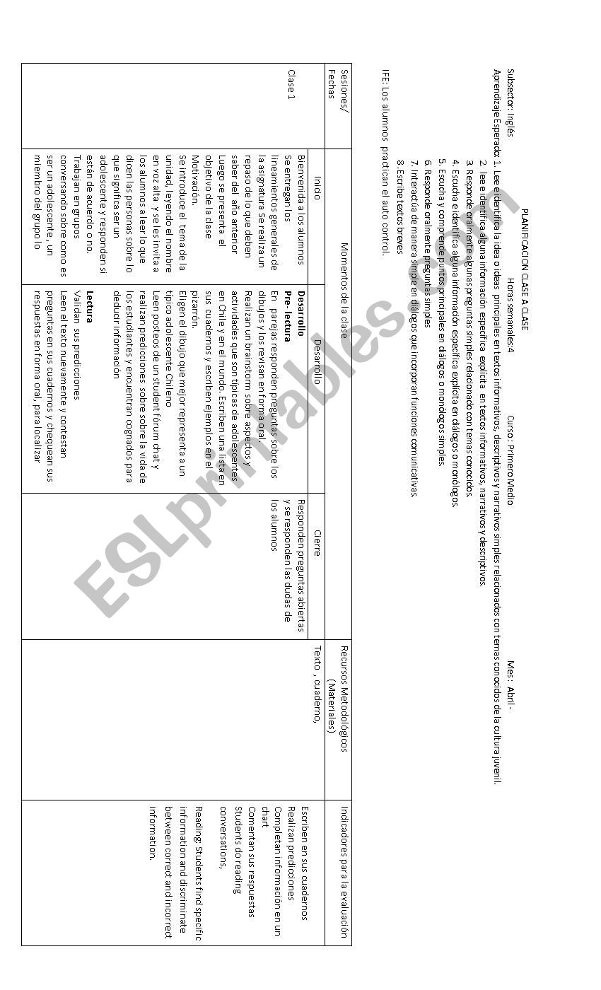 class plan 1st grade worksheet