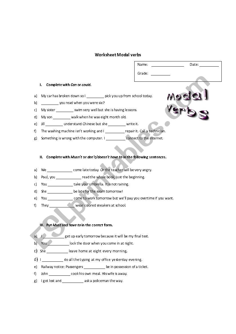 Worksheet Modal Verbs worksheet