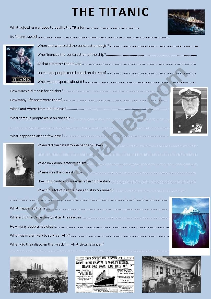The Titanic worksheet