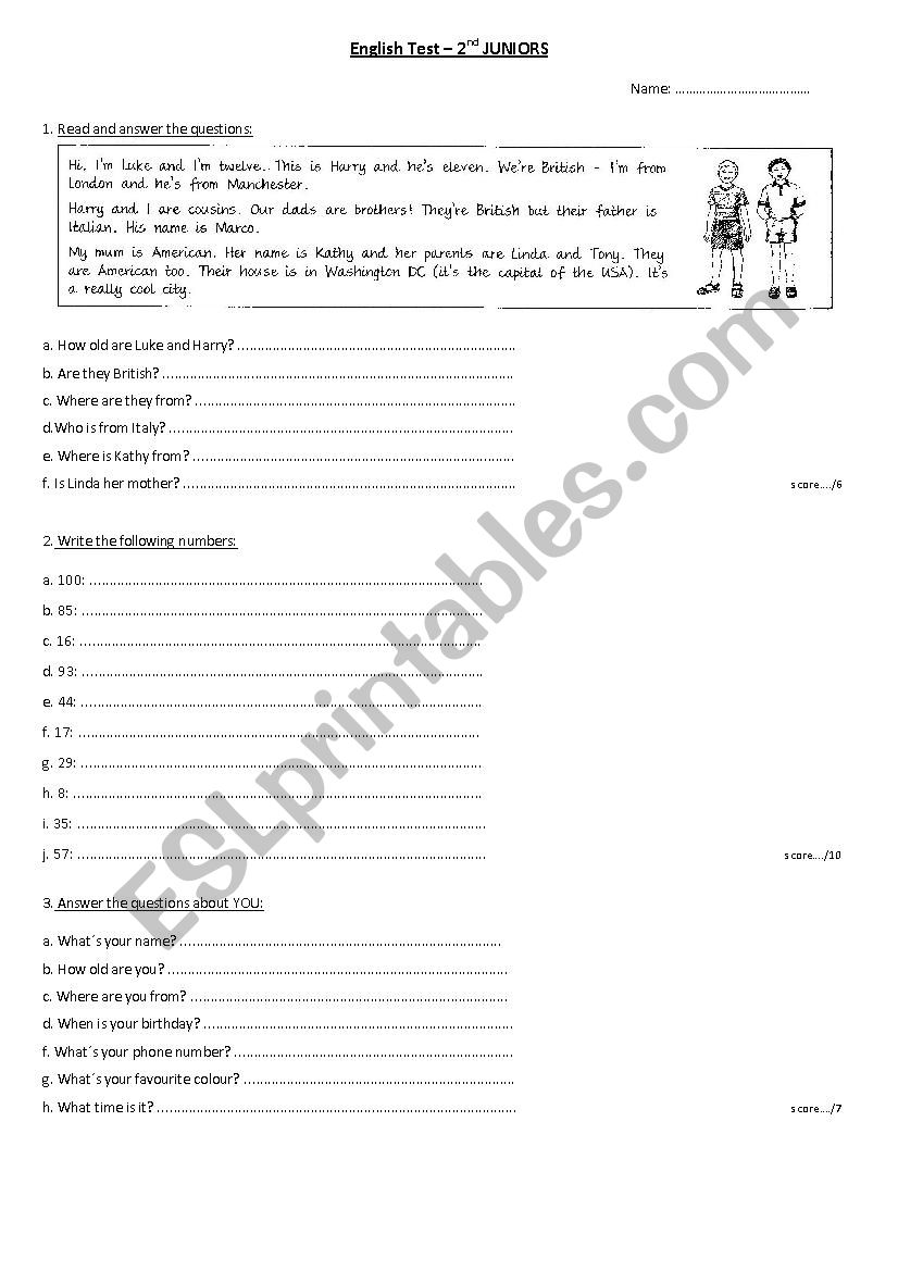 TEST worksheet