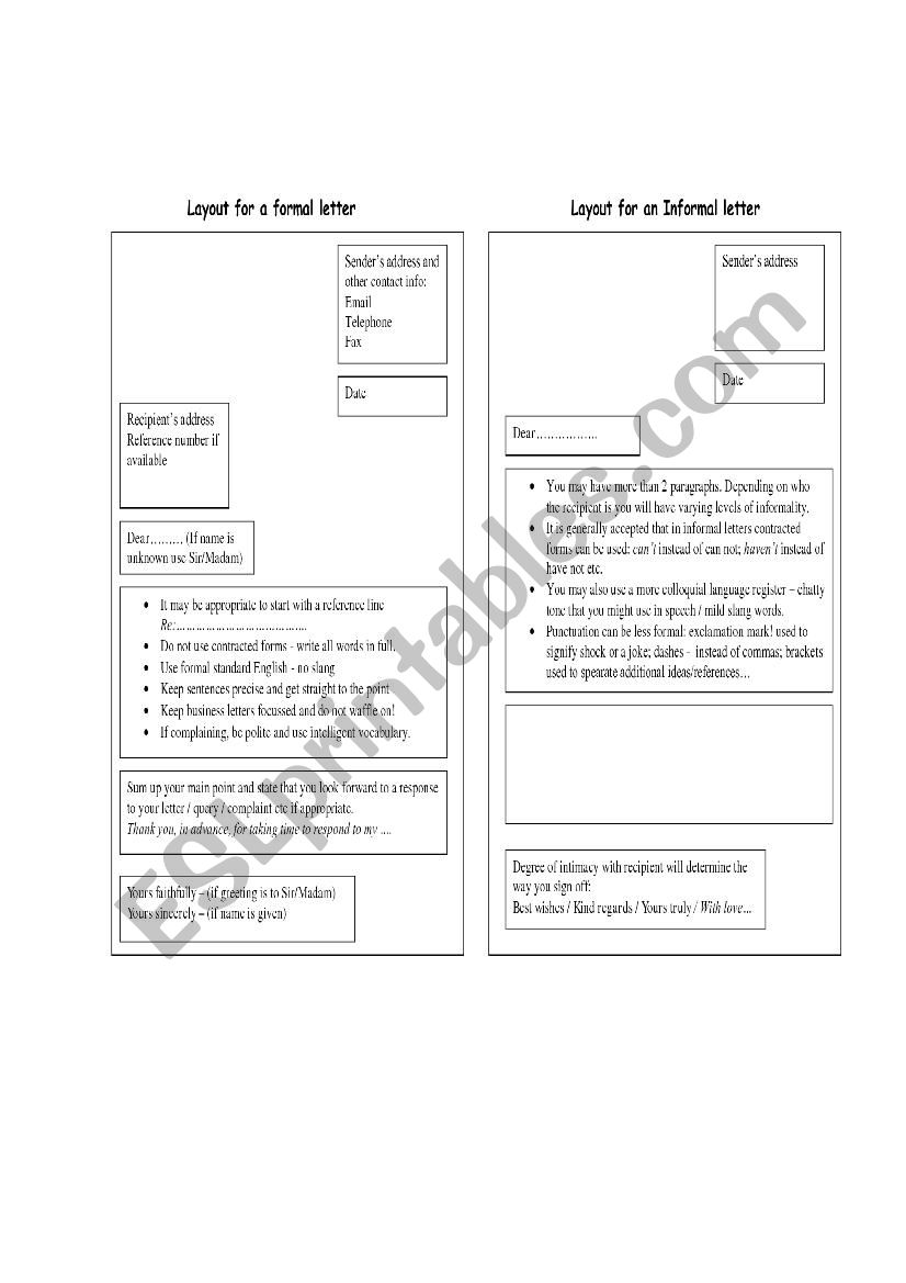 layout of a letter worksheet