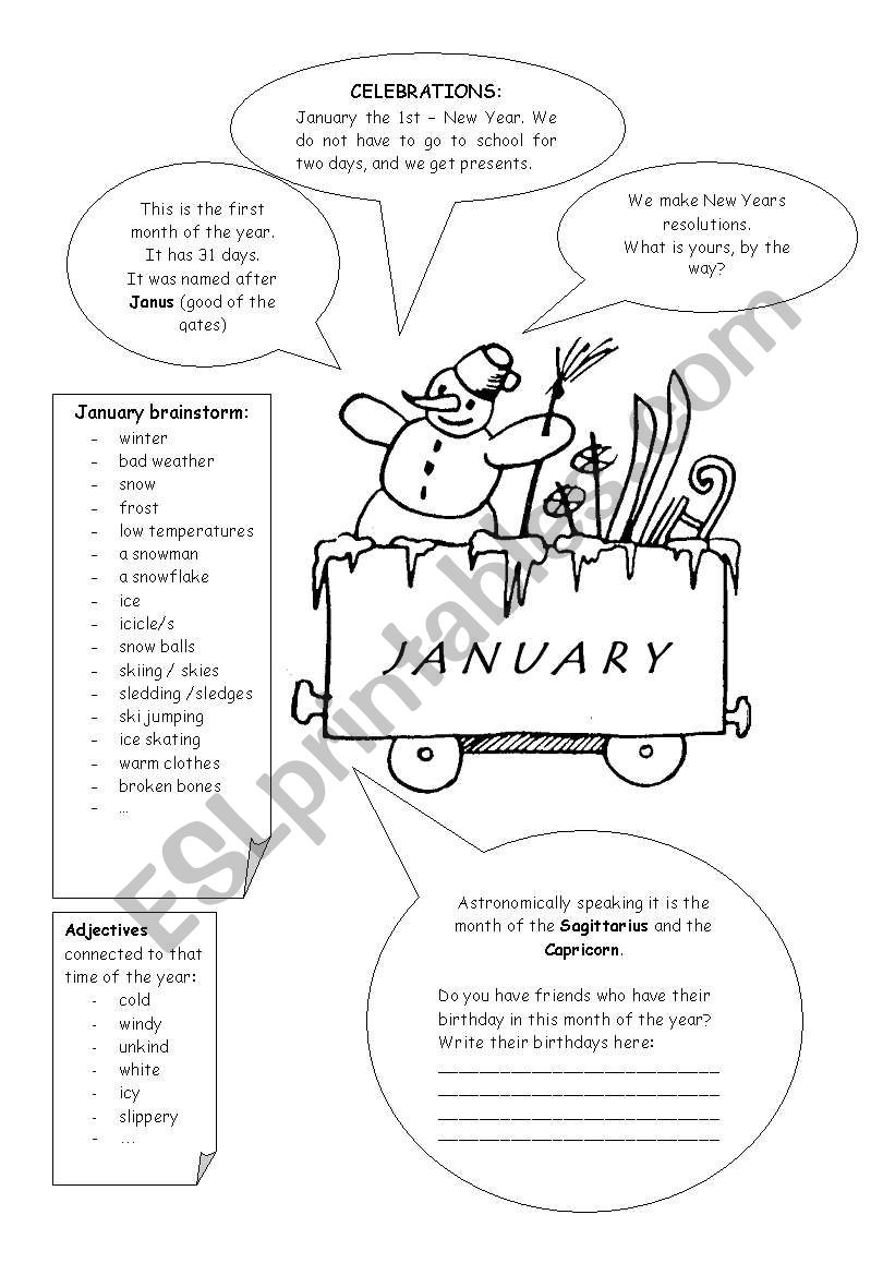 MONTHS - JANUARY worksheet