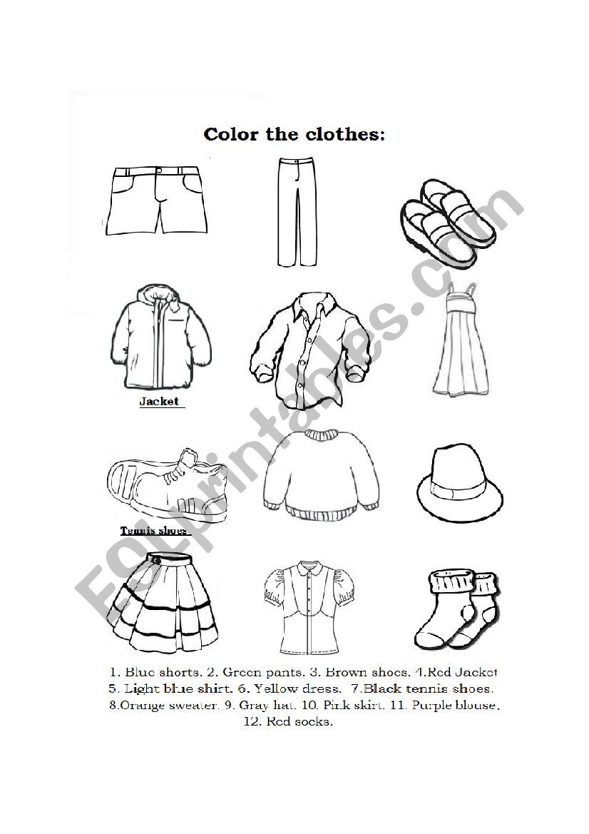 Coloring clothes  worksheet