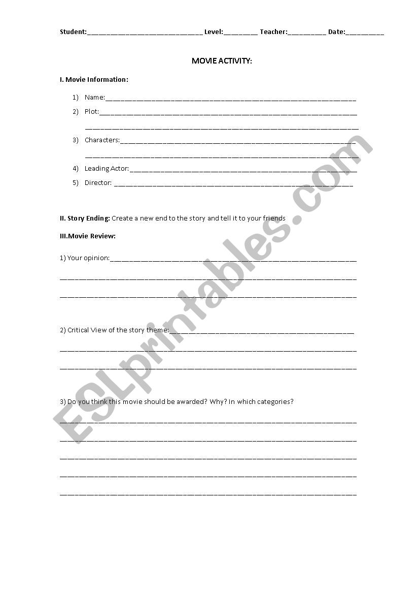 Movie Review worksheet