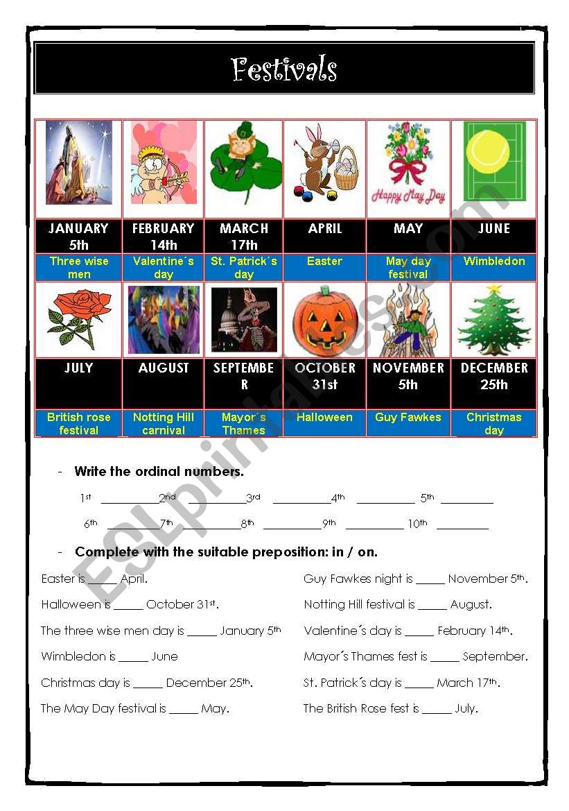 Festivals worksheet
