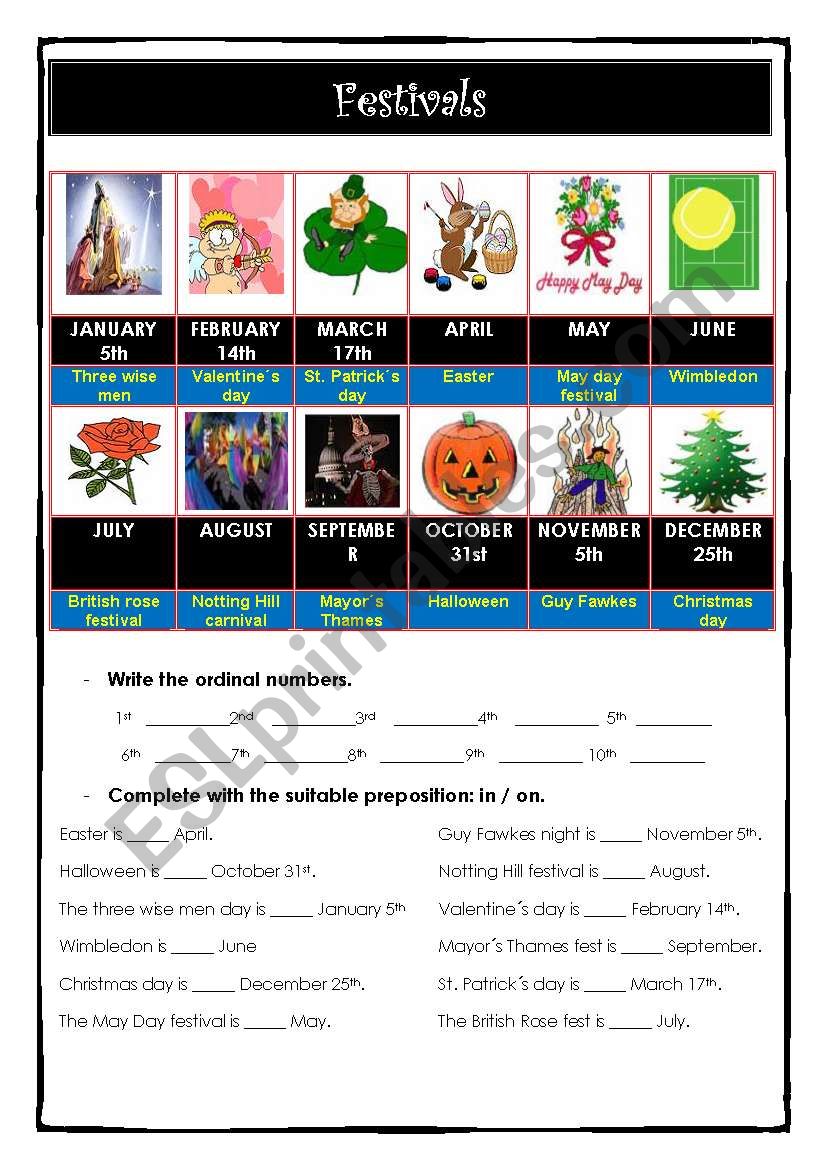 Festivals worksheet