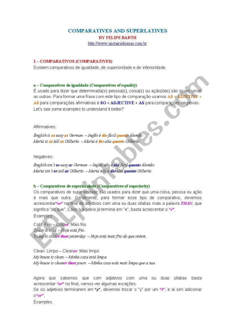 Comparatives and Superlatives worksheet