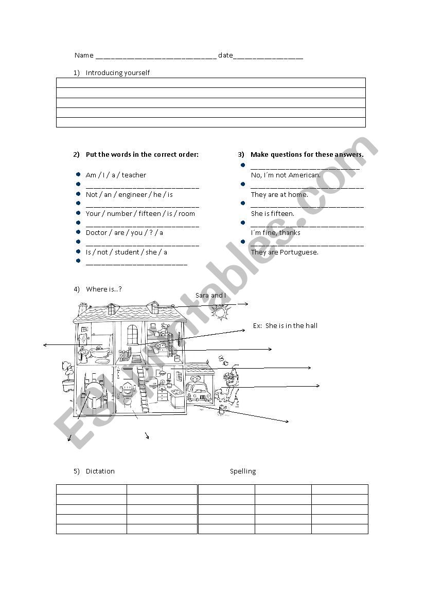 introduce and the house worksheet