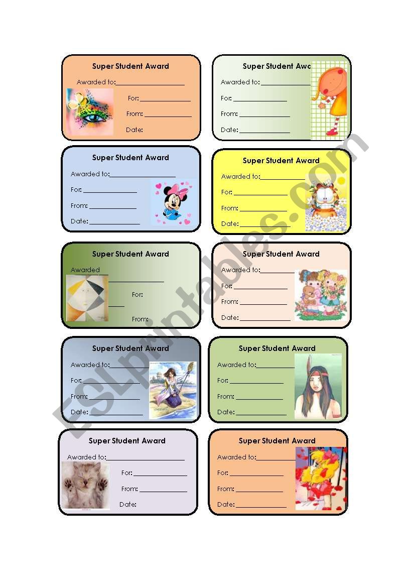 Super student award worksheet