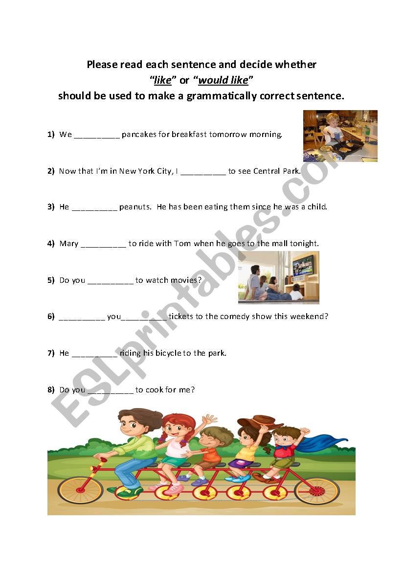 Like vs Would Like worksheet