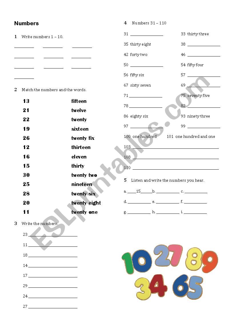 Numbers worksheet