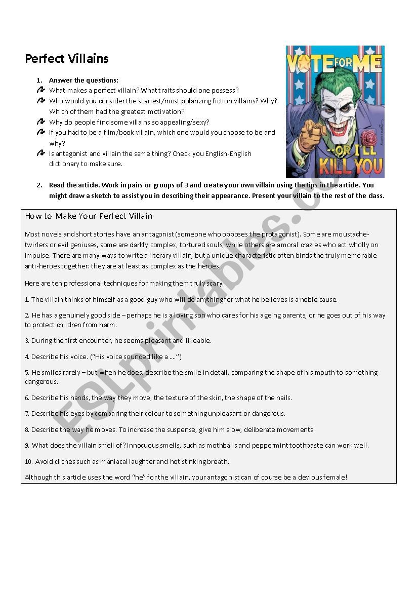 Perfect Villains worksheet