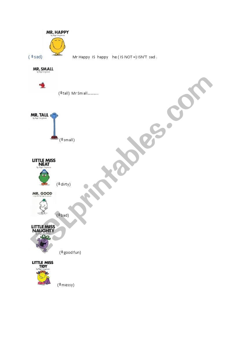 Mr Happy worksheet