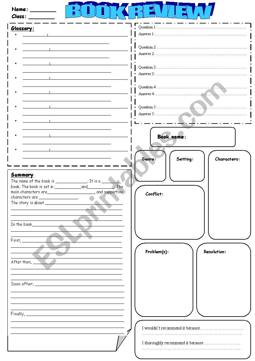 book Review worksheet