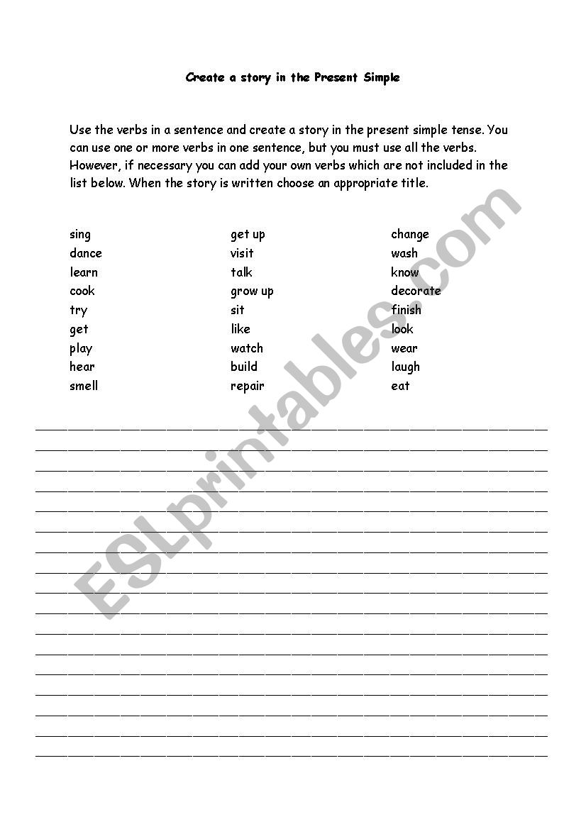 Present simple-create a story worksheet