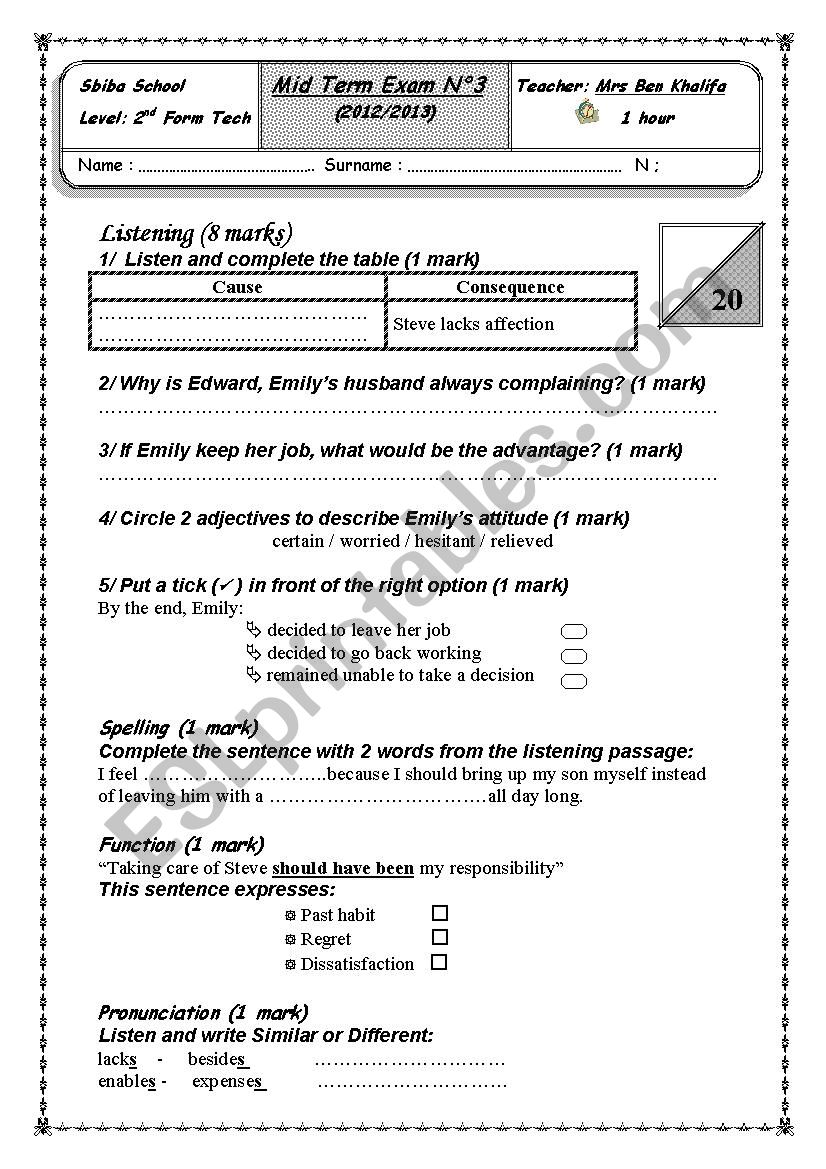 Mid Term 3 worksheet