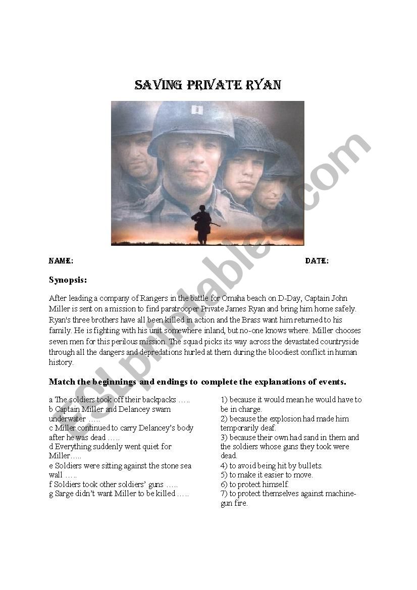 Saving Private Ryan Worksheet worksheet