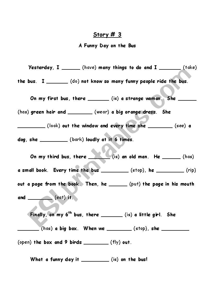 A Funny Day On The Bus A Story In Simple Past Esl Worksheet By 1consumed