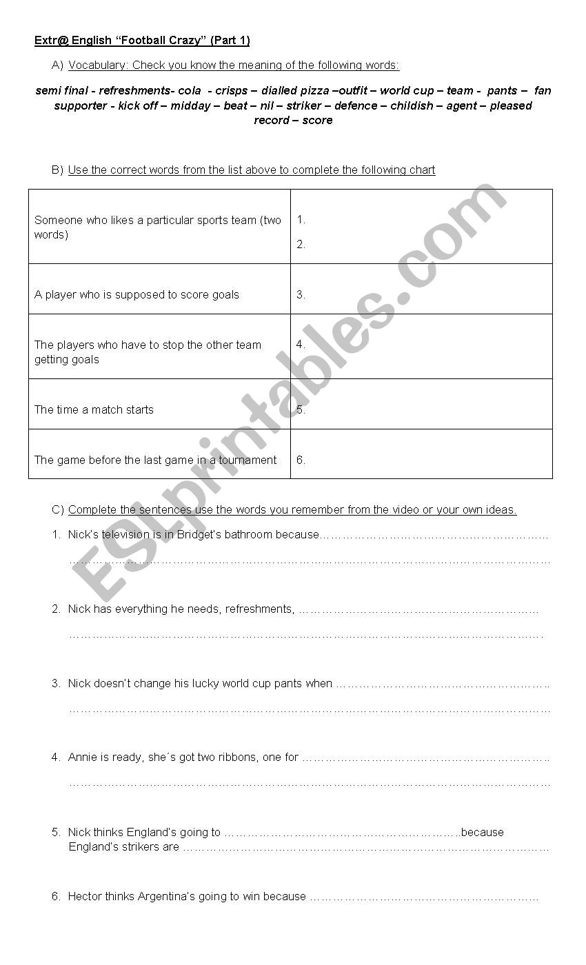 Extr@ English Footbal Crazy worksheet