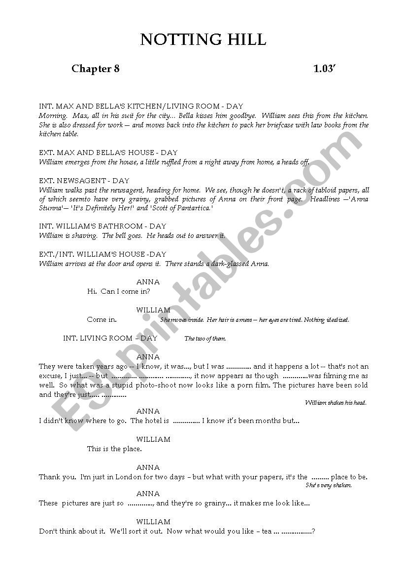 Notting Hill scene 8 worksheet