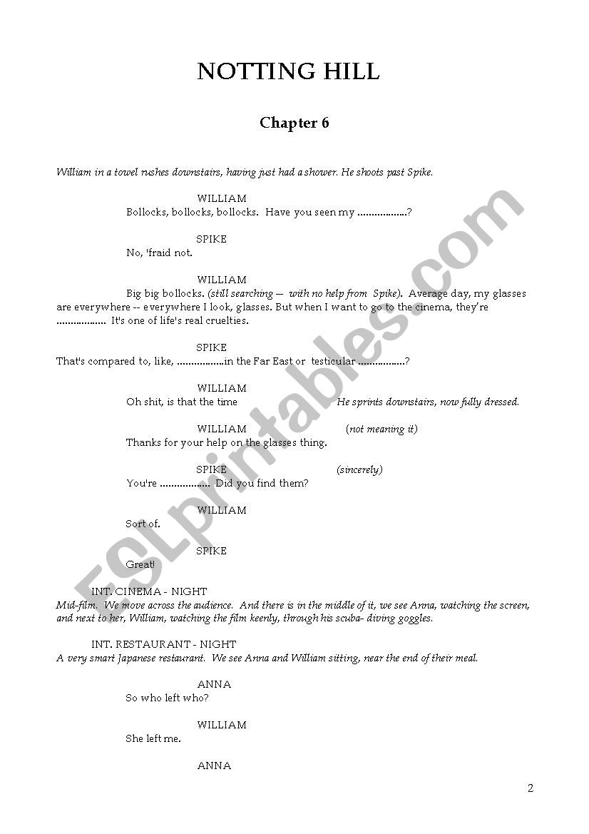 Notting Hill ch6 worksheet