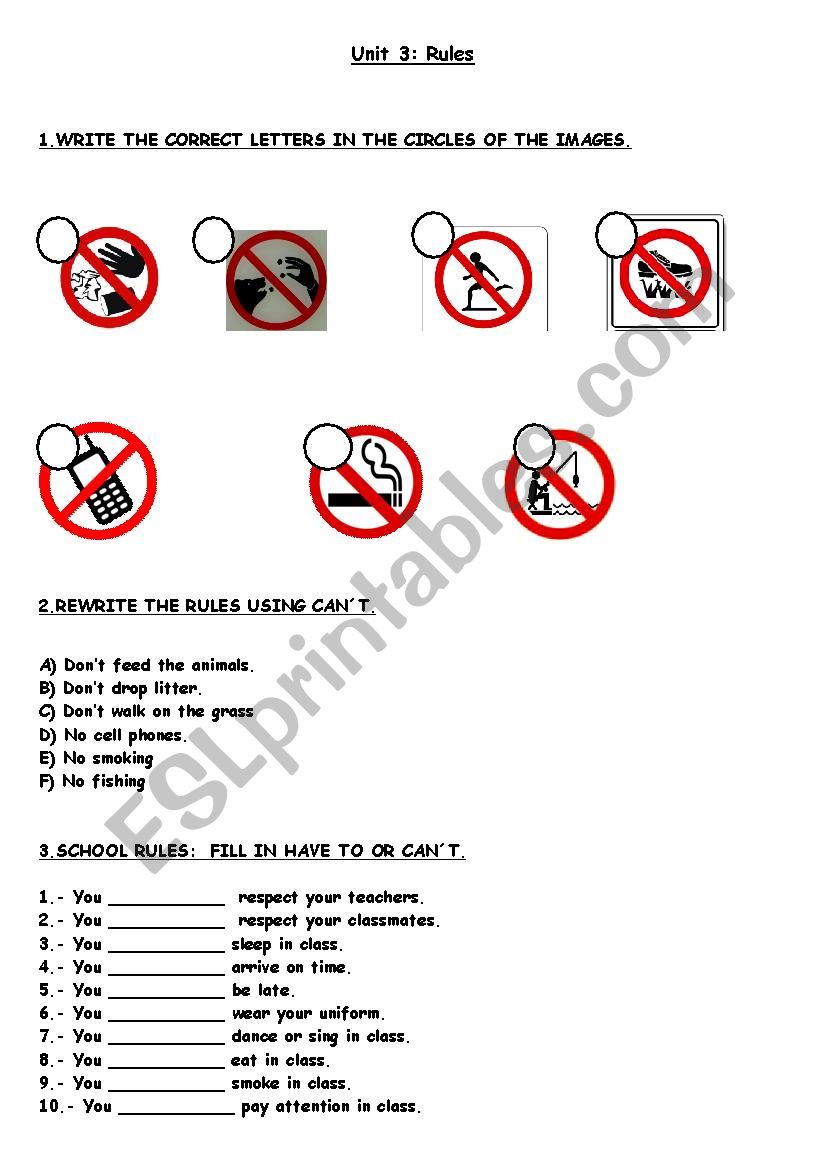 Rules worksheet