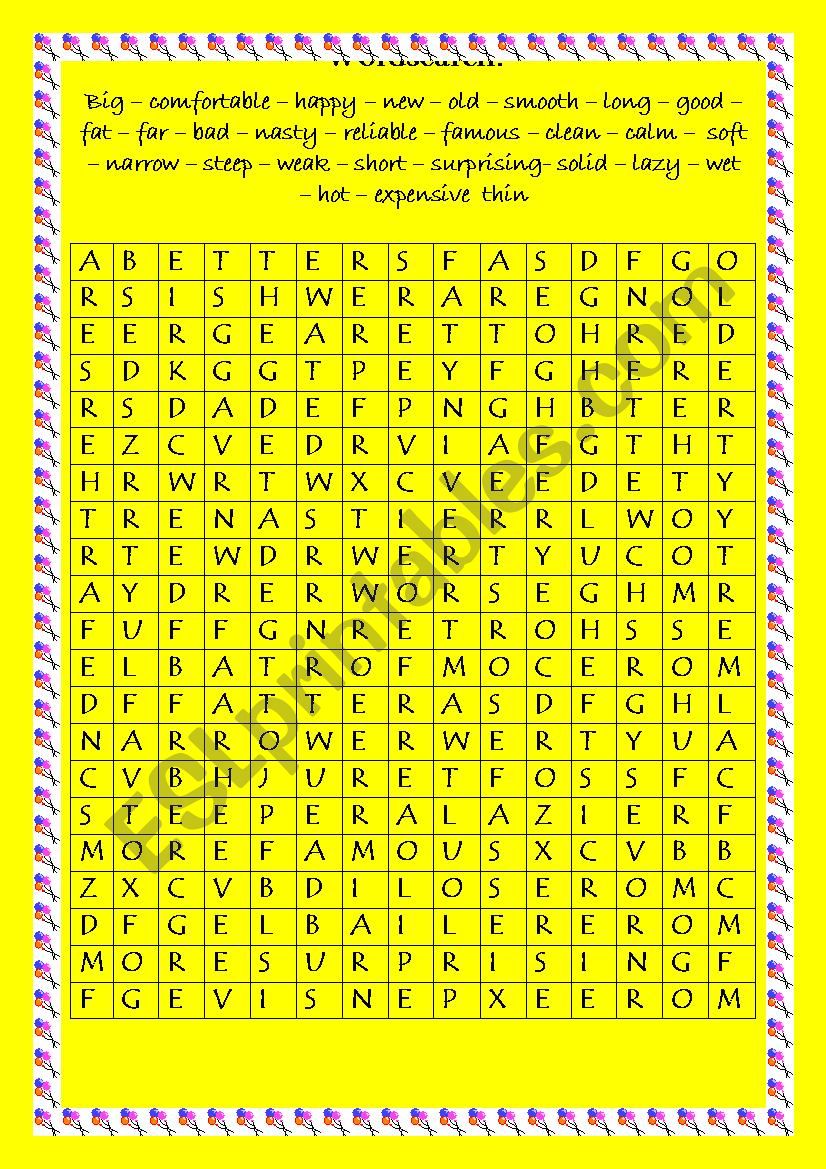 Comparatives wordsearch worksheet