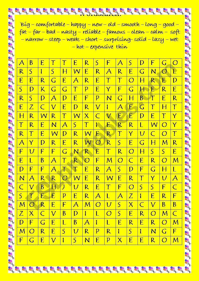 Comparatives wordsearch worksheet