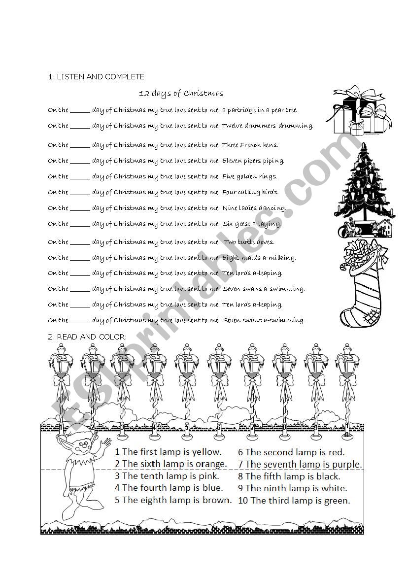 12 Days of Christmas worksheet