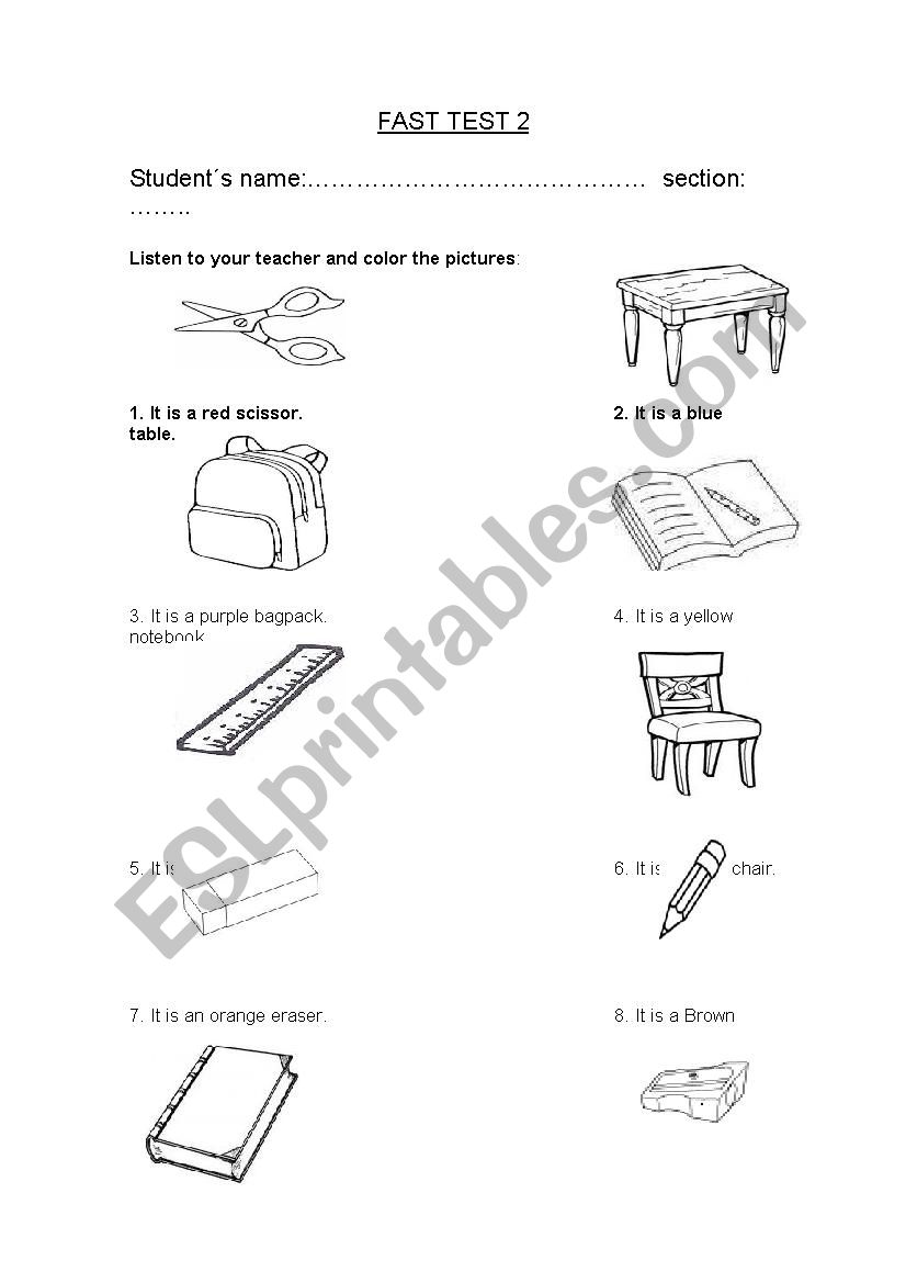 fast test worksheet