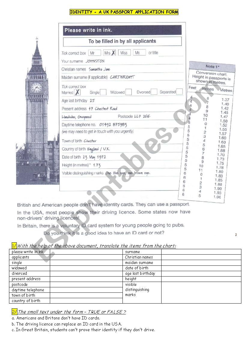 Passport related vocabulary and introducing oneself