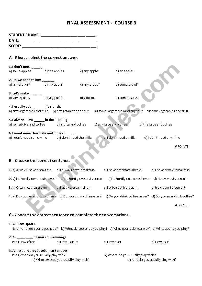 Final assessment - Beginners worksheet