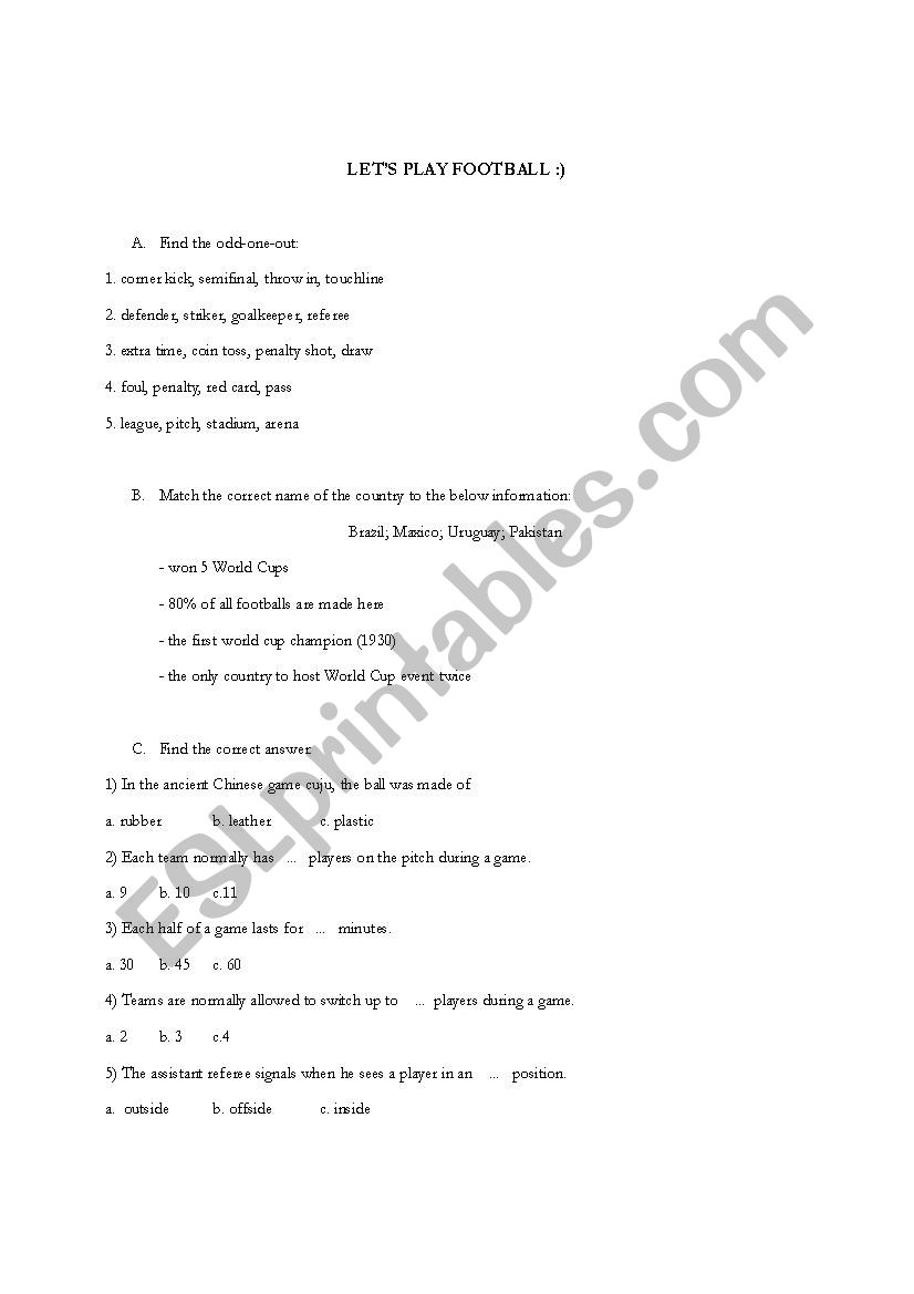 Lets play football :) worksheet