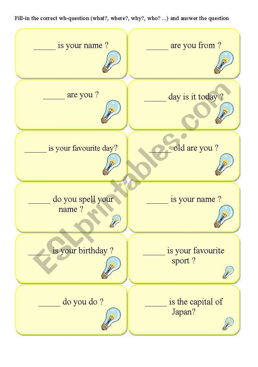 Wh- speaking cards  (3 PAGES) worksheet