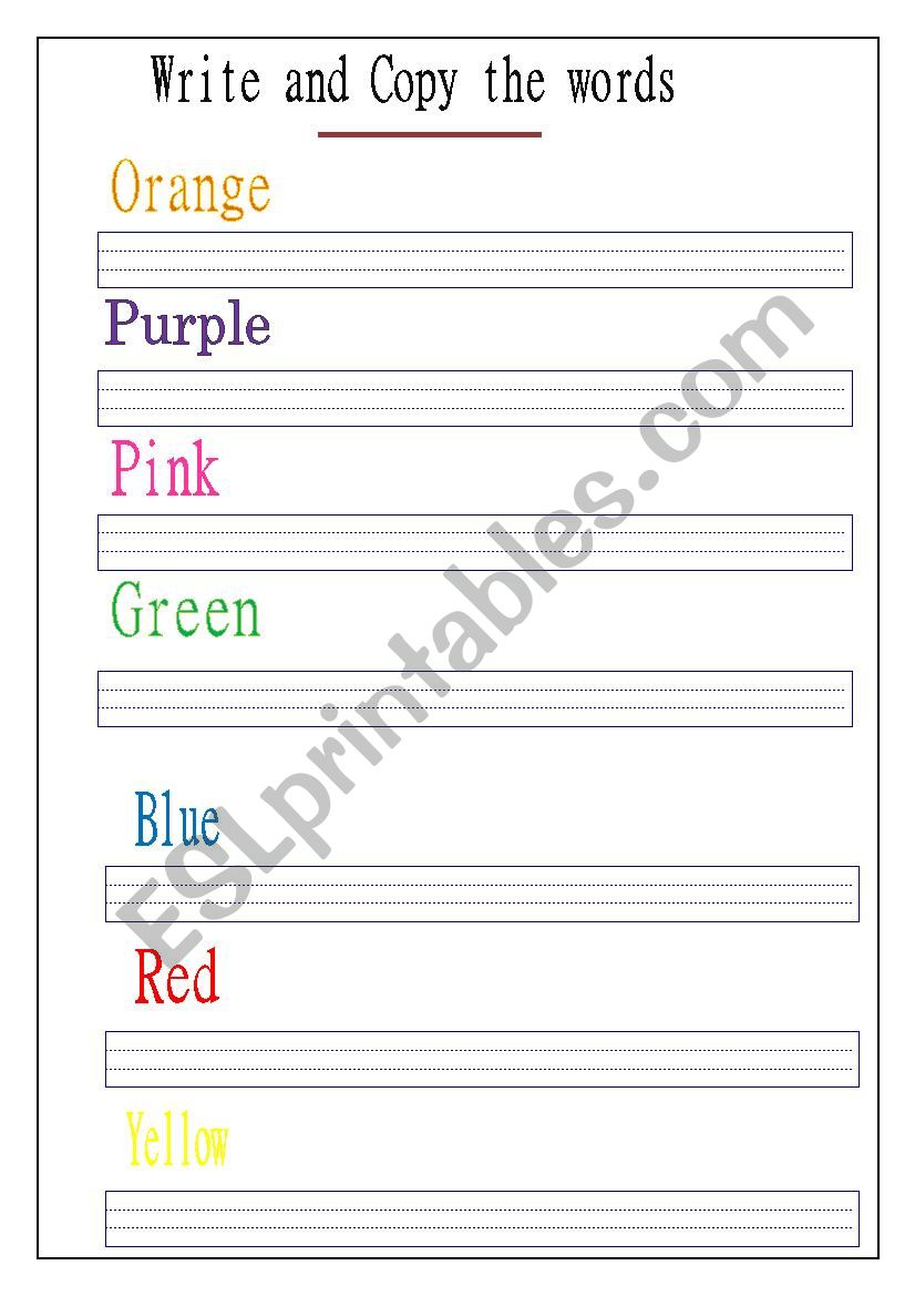 writing colour words  worksheet