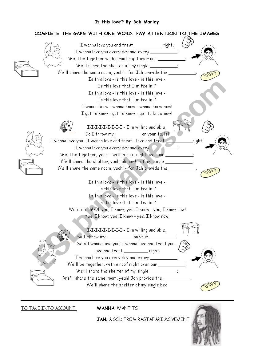 Is this Love? by Bob Marley worksheet