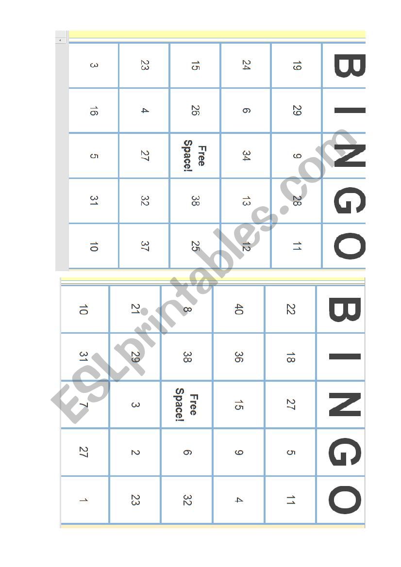 BINGO NUMBERS worksheet