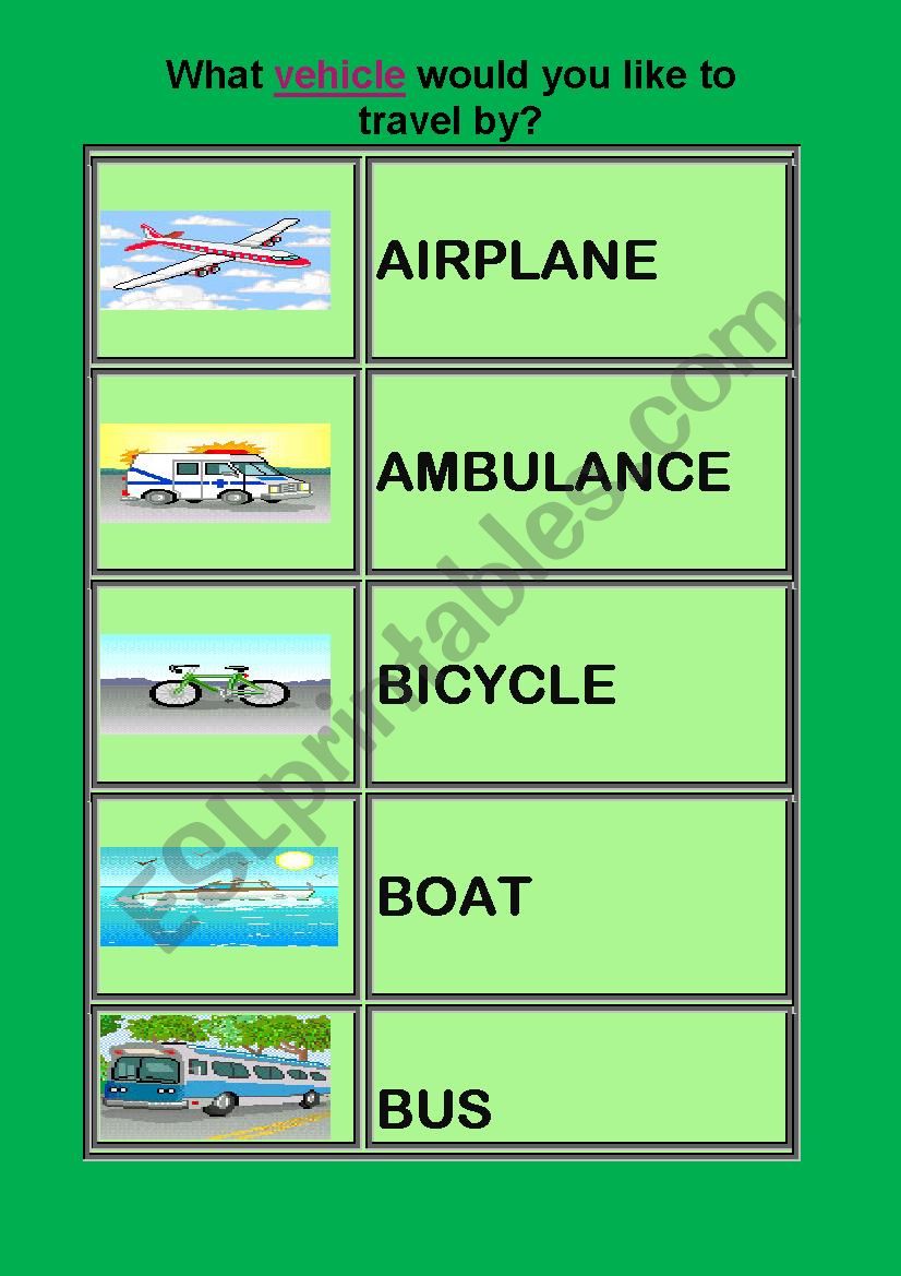 vehicle worksheet